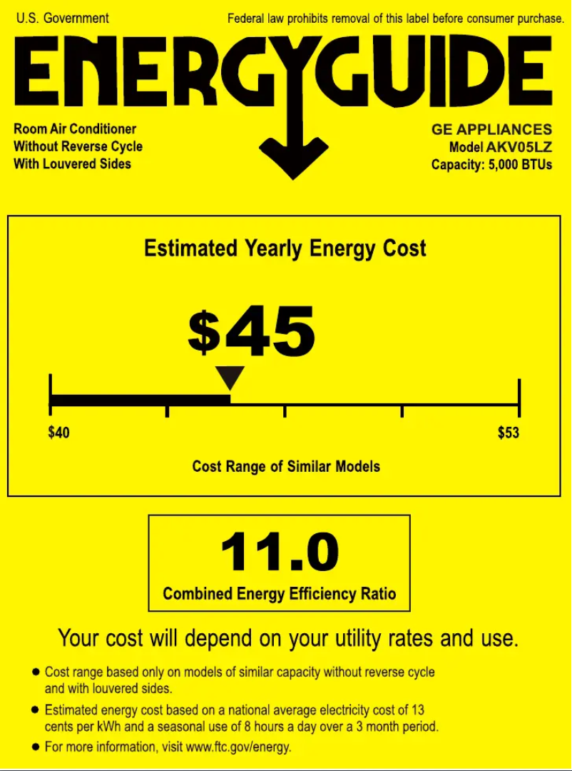 Page 1 de la notice Label énergétique GE AKV05LZ