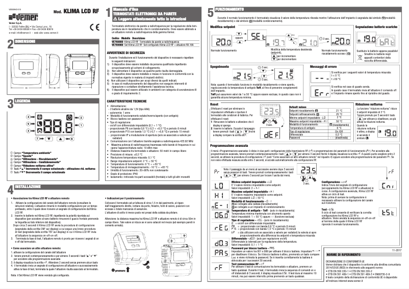 Page 1 de la notice Manuel utilisateur Vemer Klima LCD RF
