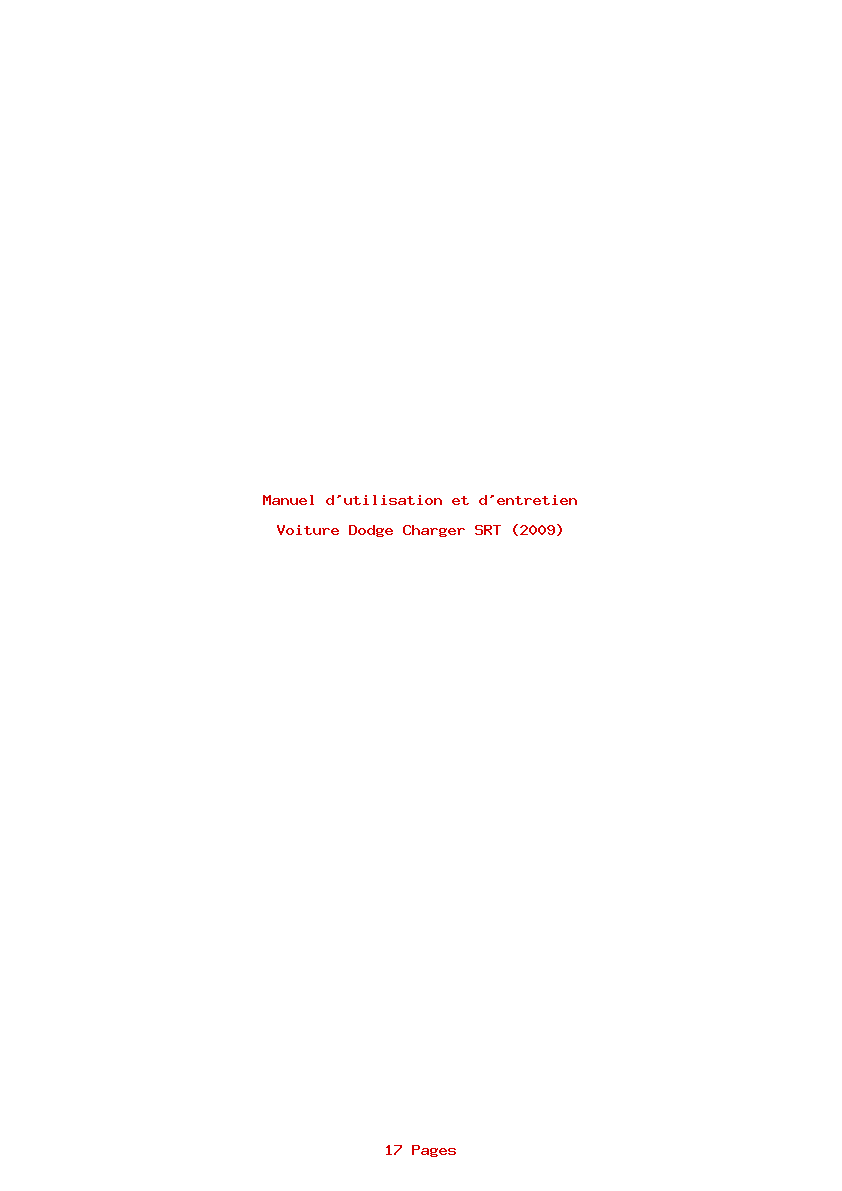 Page 1 de la notice Manuel d'utilisation et d'entretien Dodge Charger SRT (2009)