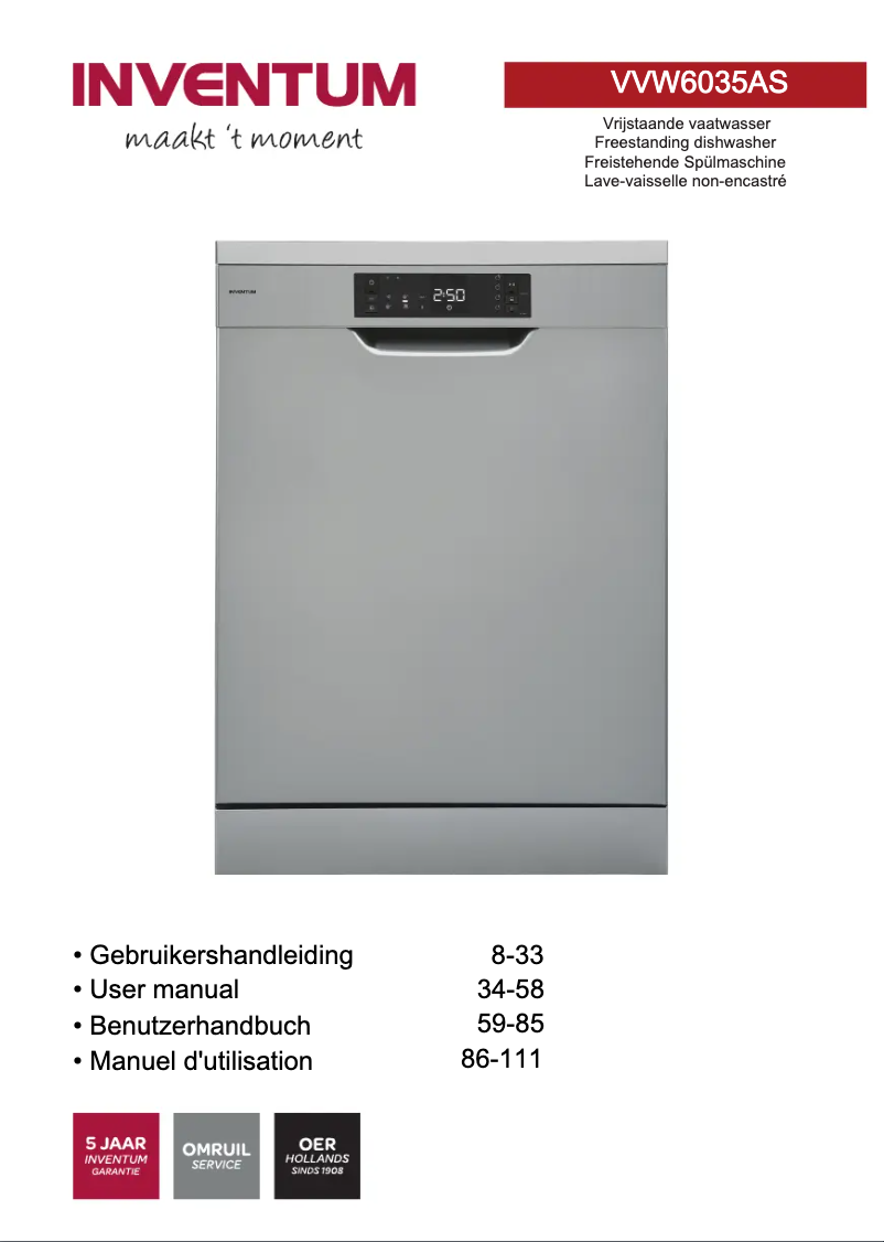 Page 1 de la notice Manuel utilisateur Inventum VVW6035AS