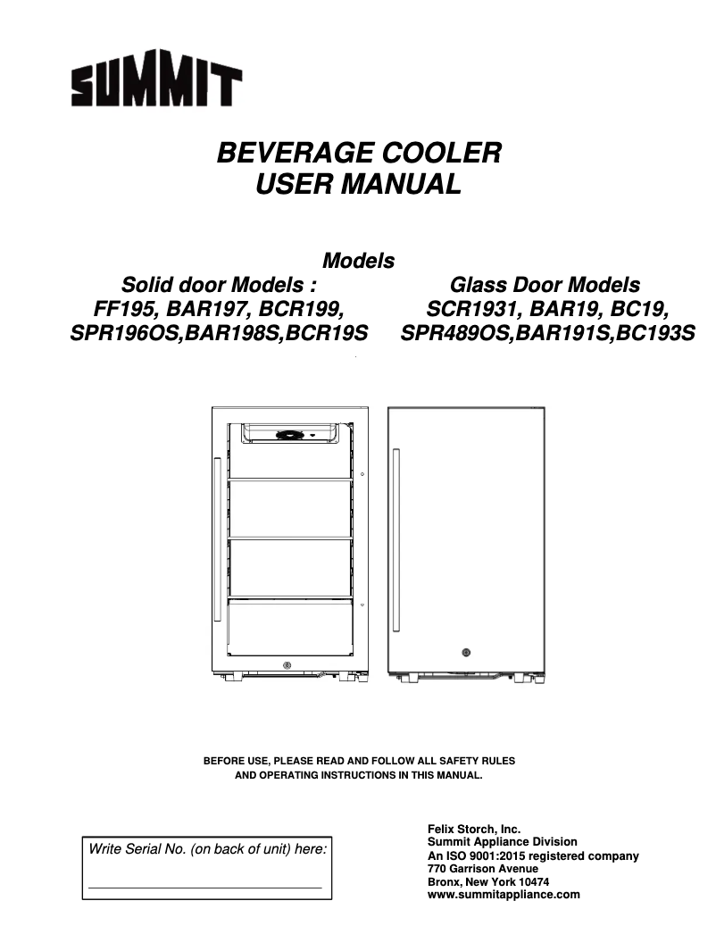Page 1 de la notice Manuel utilisateur Summit FF195CSSIF