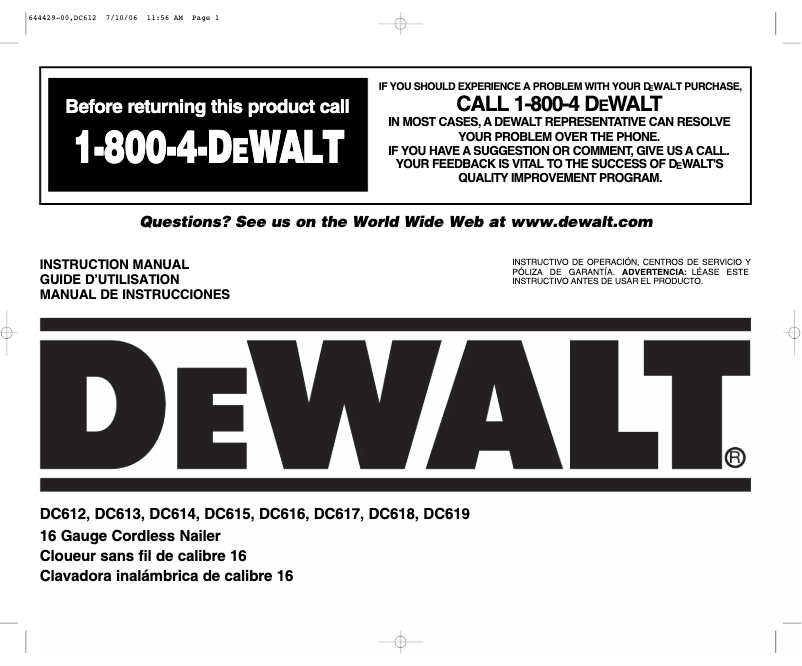 Page 1 of the manual User Manual DeWalt DC614KA