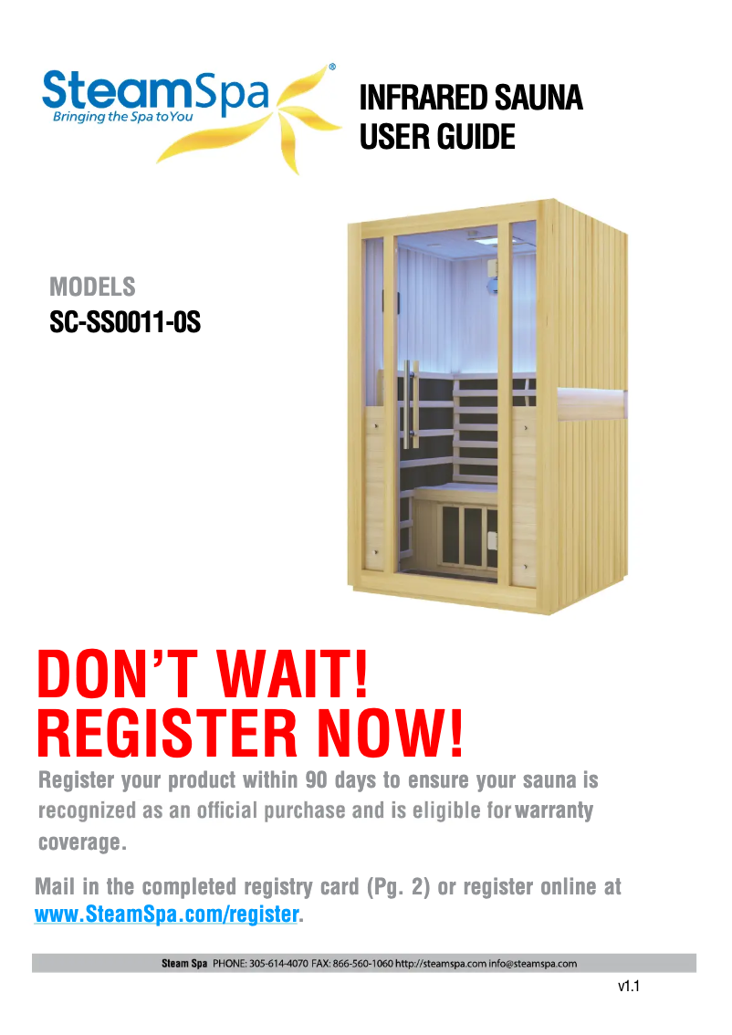 Page 1 de la notice Manuel utilisateur SteamSpa SC-SS0011-0S
