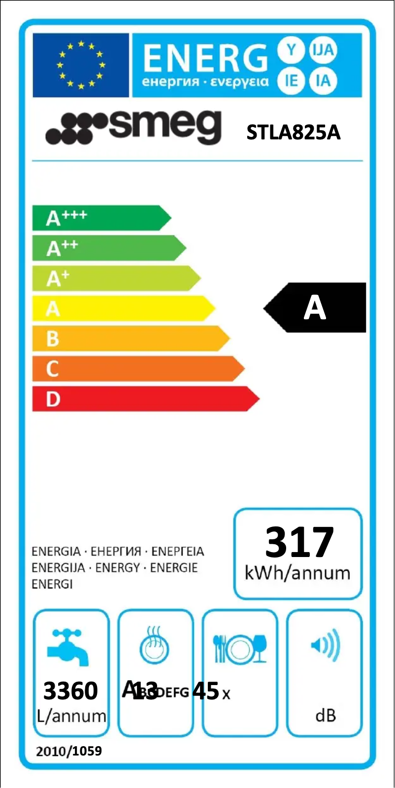 Page 1 de la notice Label énergétique Smeg STLA825A