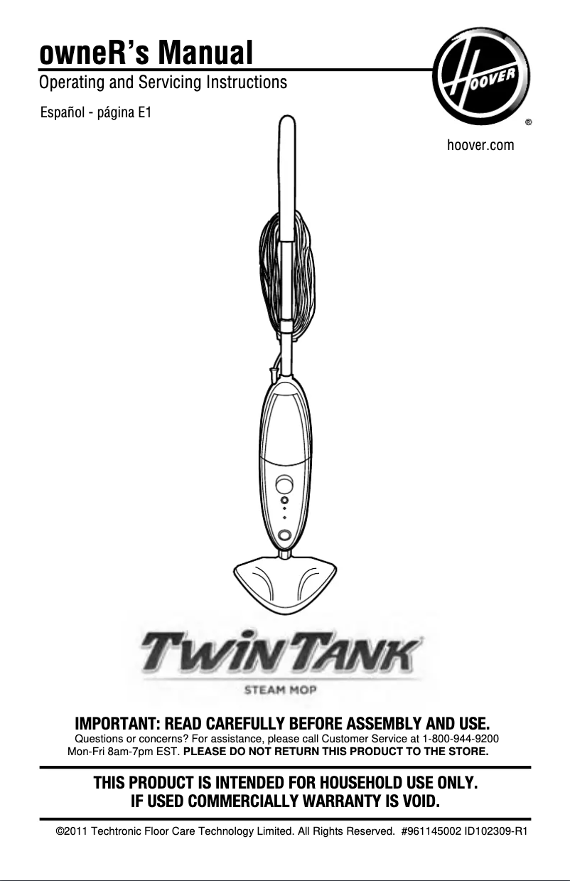 Página 1 del manual Manual de usuario Hoover TwinTank Steam Mop