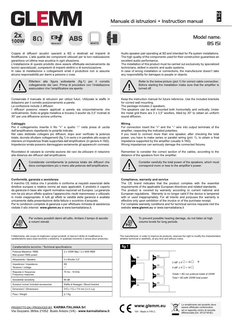 Page 1 de la notice Manuel utilisateur Glemm BS 151