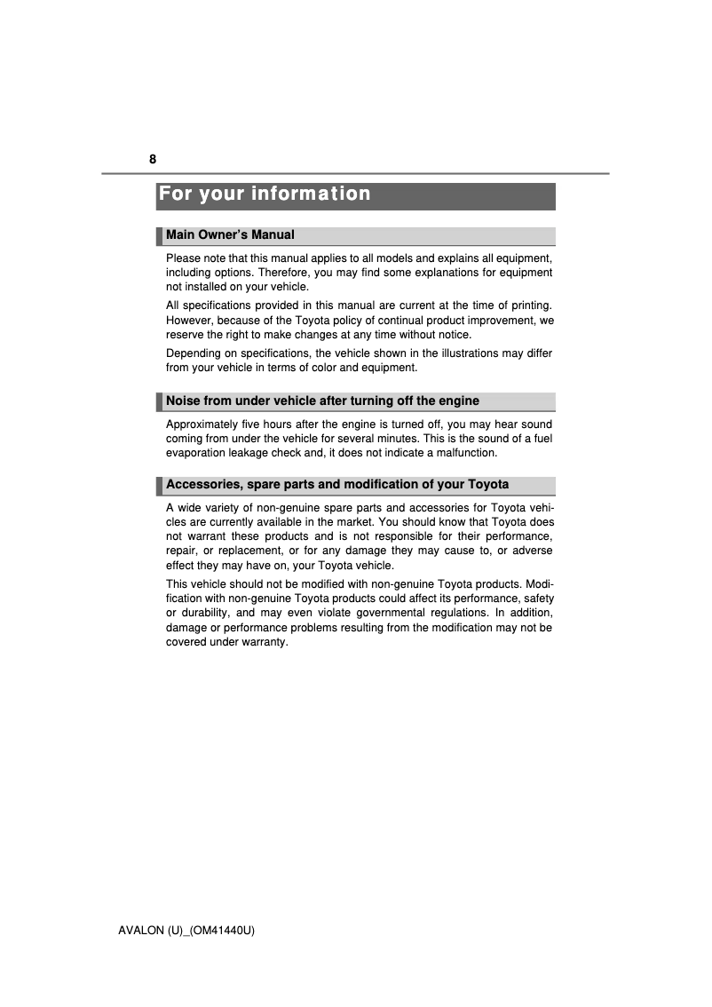 Página 1 del manual Manual de usuario Toyota Avalon (2013)