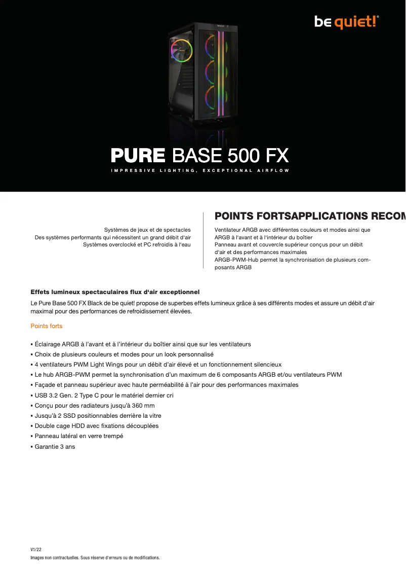 Page 1 de la notice Fiche technique Be Quiet! Pure Base 500 FX