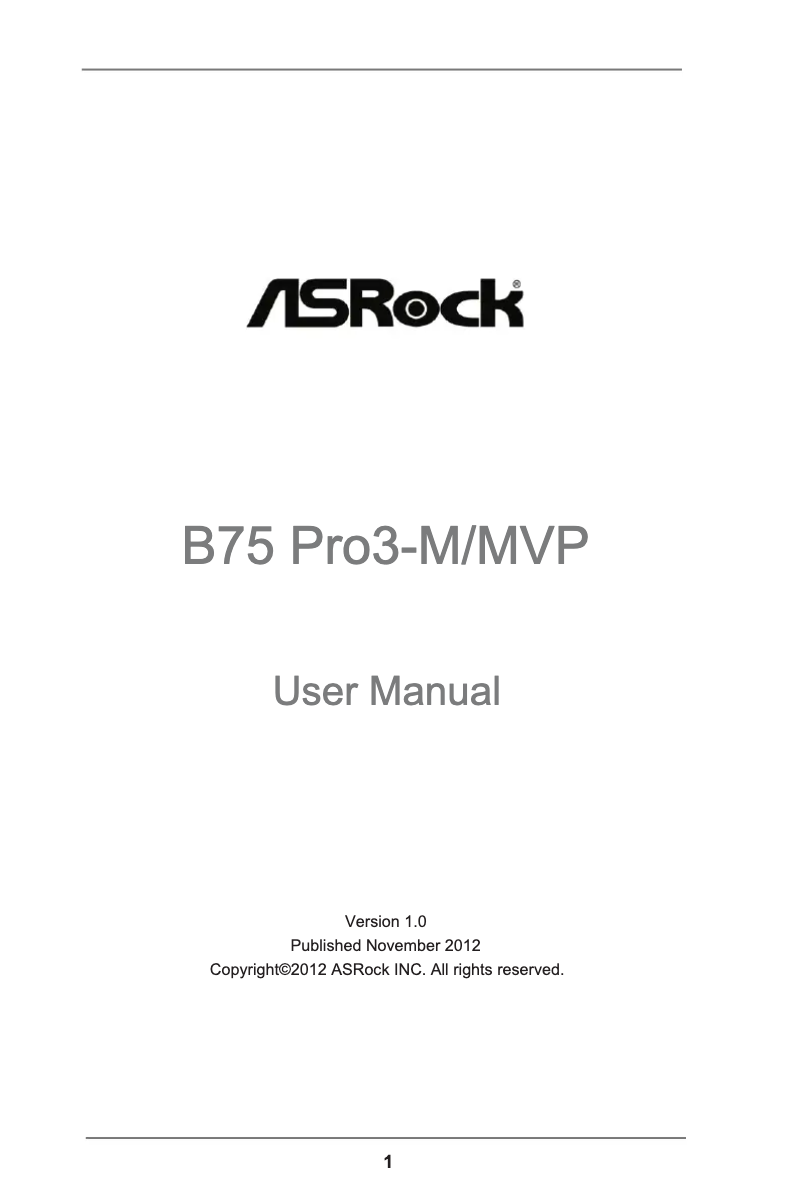 Page 1 de la notice Manuel utilisateur Asrock B75 Pro3-M/MVP