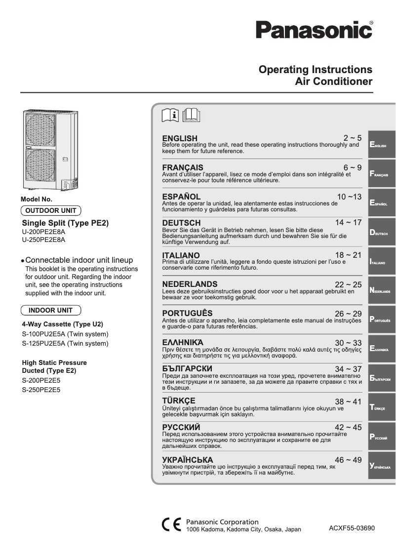 Page 1 de la notice Manuel utilisateur Panasonic U-250PE2E8A