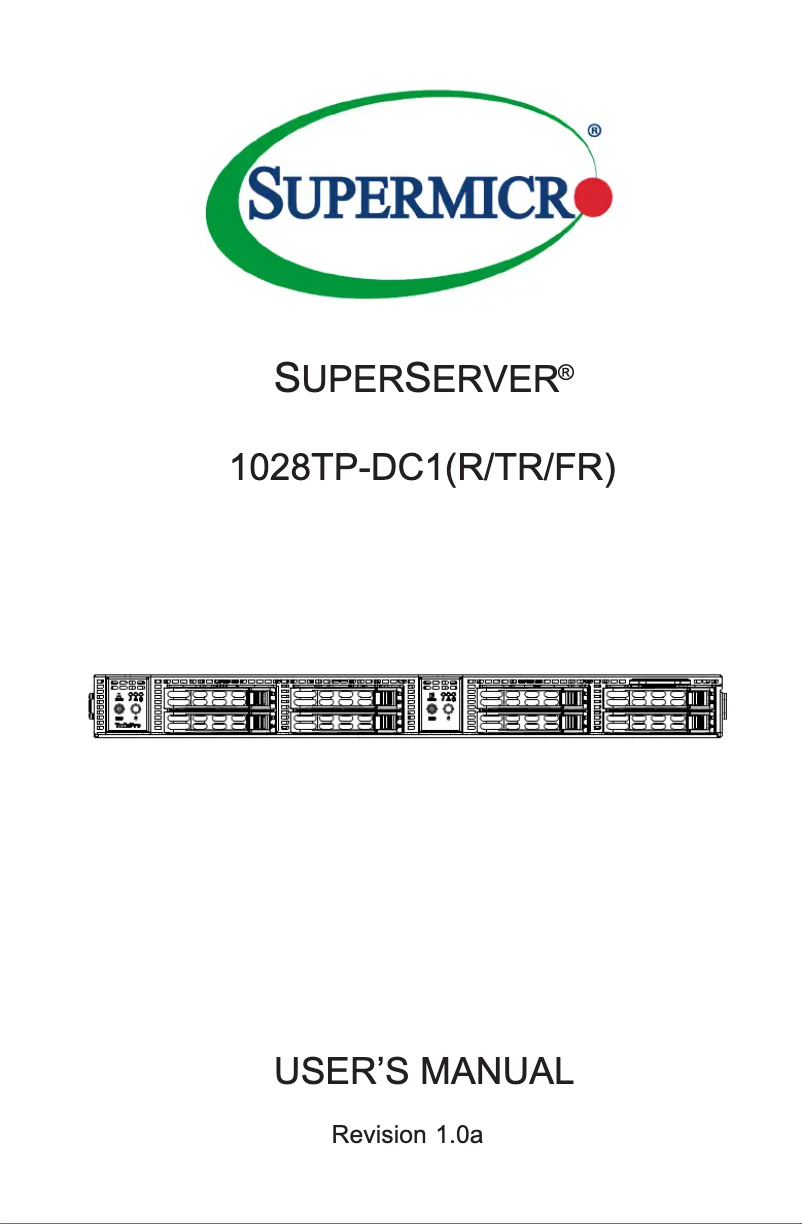 Page 1 de la notice Manuel utilisateur Supermicro SuperServer 1028TP-DC1FR