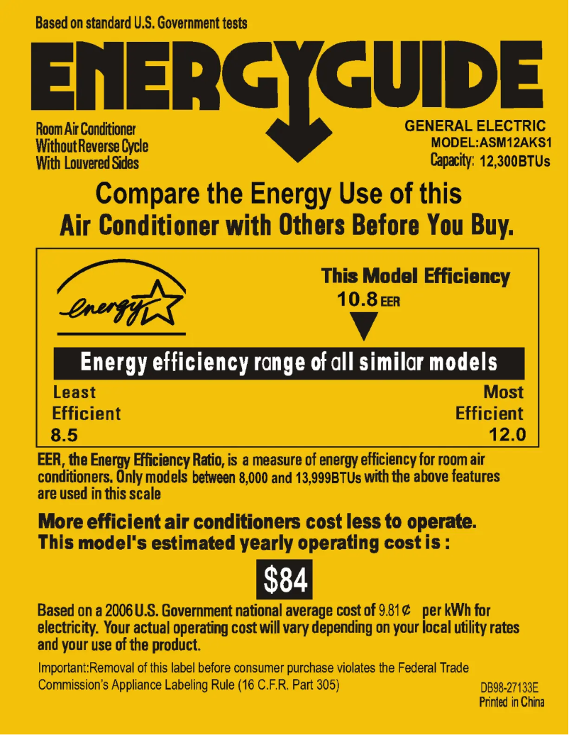 Page n°1 - Label énergétique GE ASM12AK