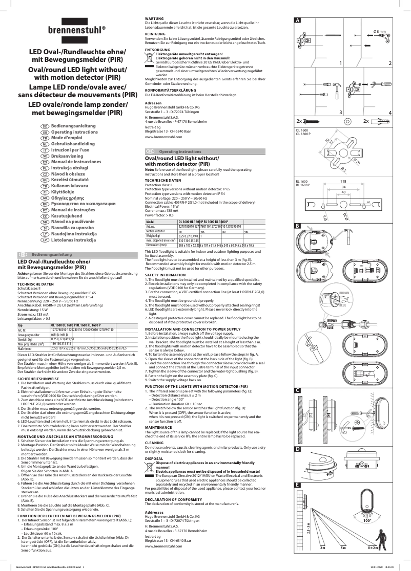 Page 1 de la notice Manuel utilisateur Brennenstuhl OL 1600 P