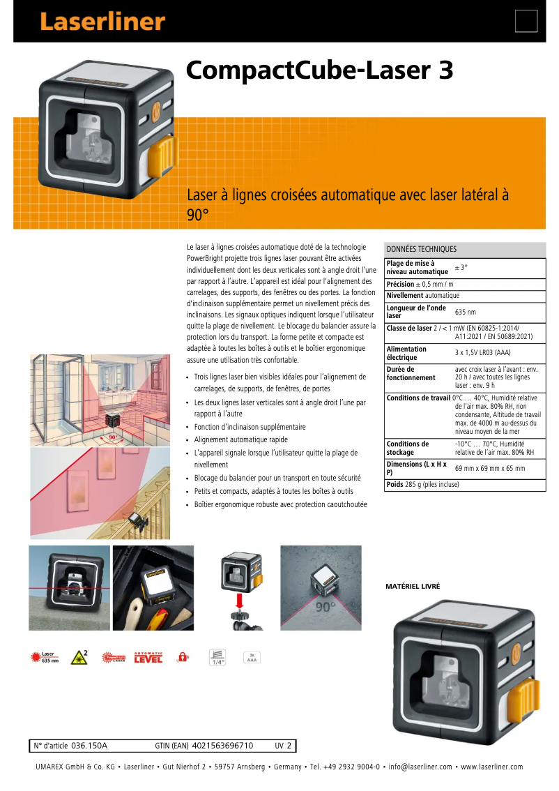 Page 1 of the manual Technical Sheet Laserliner CompactCube-Laser 3