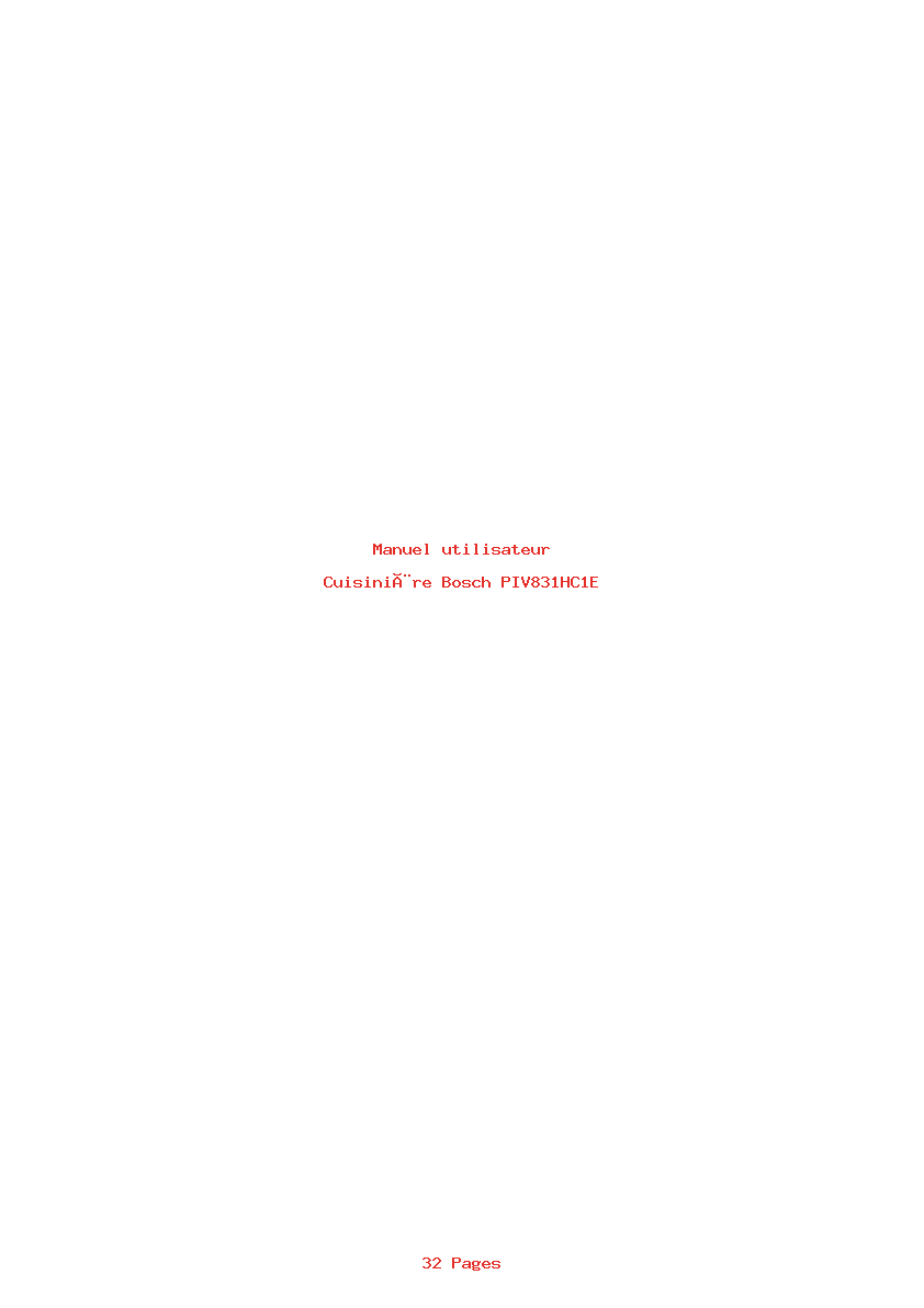 Page 1 de la notice Manuel utilisateur Bosch PIV831HC1E