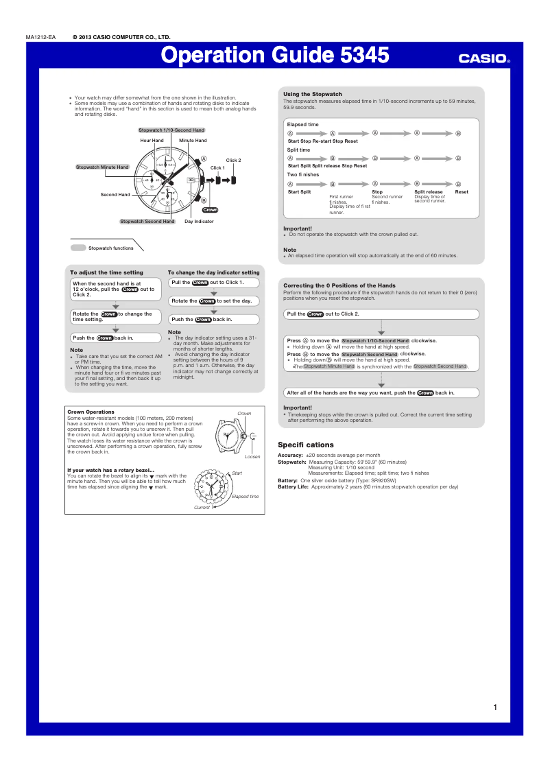 Page 1 de la notice Manuel utilisateur Casio Edifice EFR-526L-1AVUEF