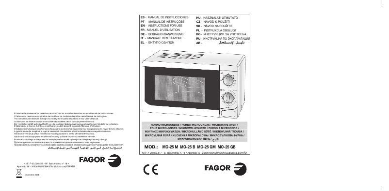Page 1 of the manual User Manual Fagor MO-25GB