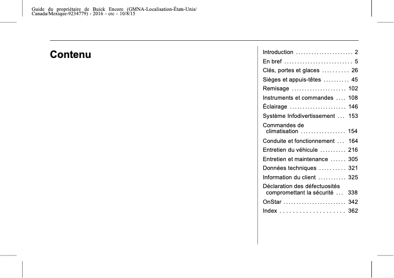 Page 1 de la notice Manuel utilisateur Buick Encore (2016)