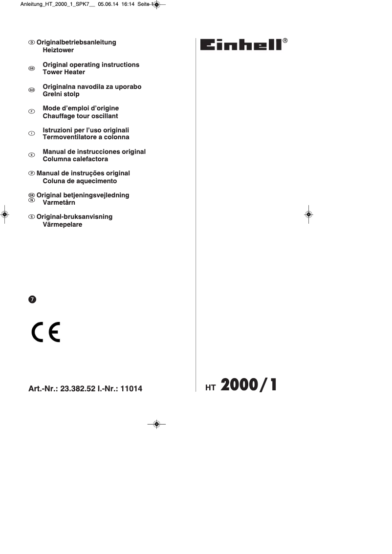 Page 1 de la notice Mode d'emploi Einhell HT 2000/1