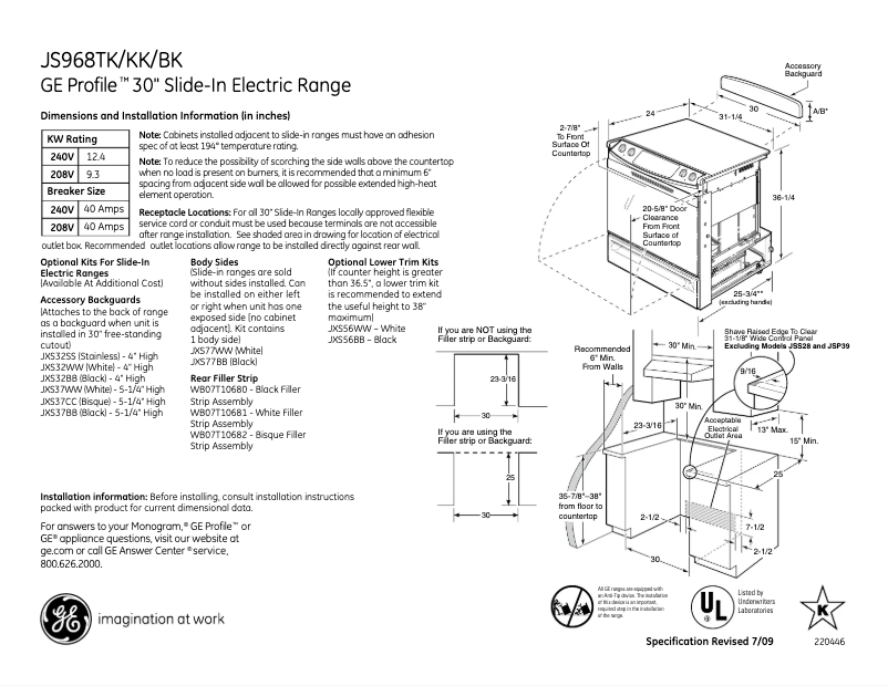 Página 1 del manual Ficha técnica GE Profile JS968KKCC