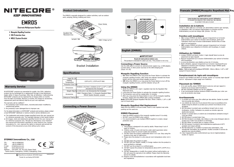 Page 1 de la notice Manuel utilisateur Nitecore EMR05