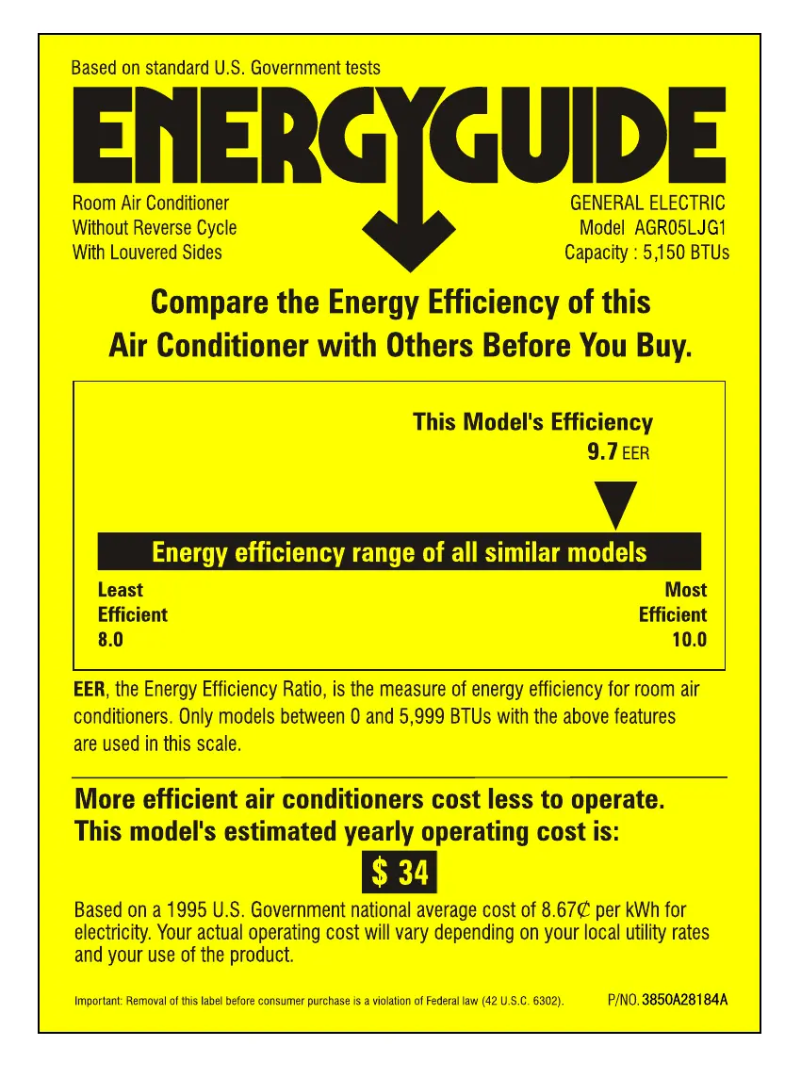Página 1 del manual Etiqueta energética GE AGR05LJ
