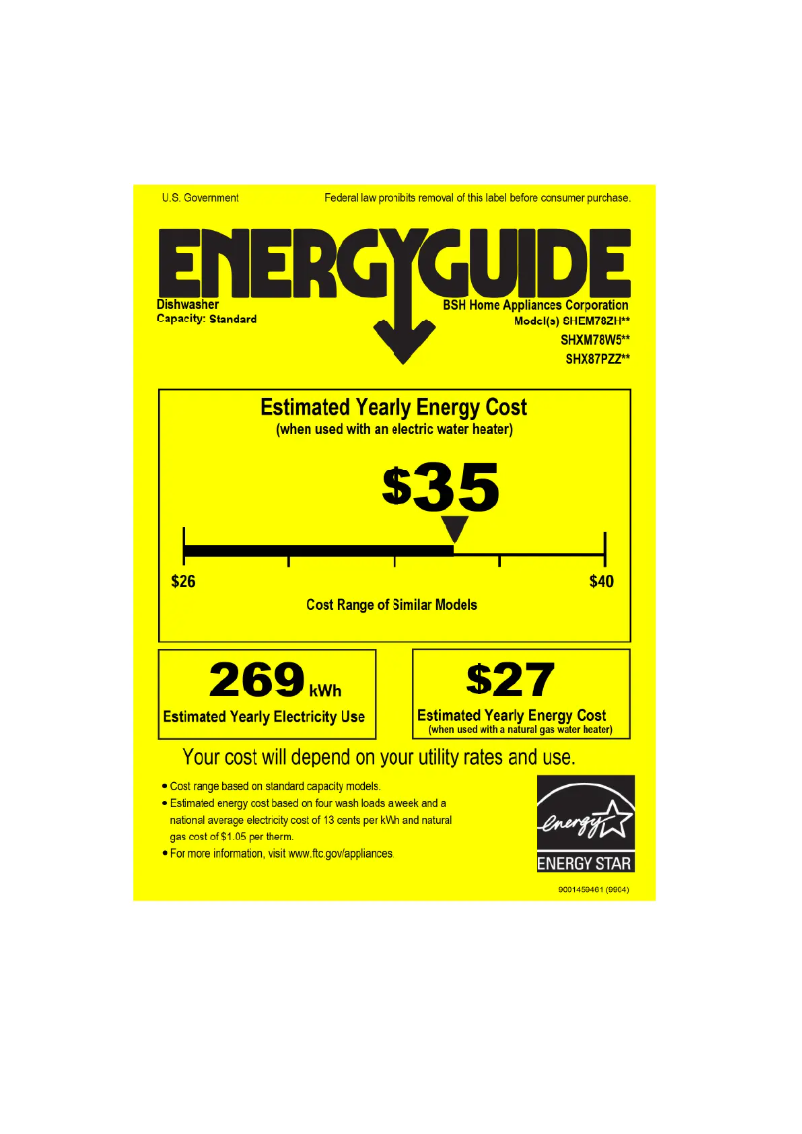 Page 1 of the manual Energy Label Bosch SHEM78ZH5N