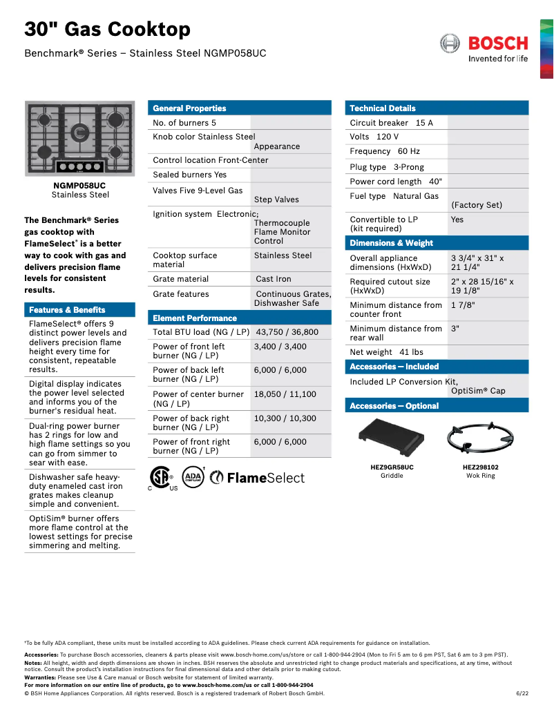 Page 1 de la notice Fiche technique Bosch NGMP058UC