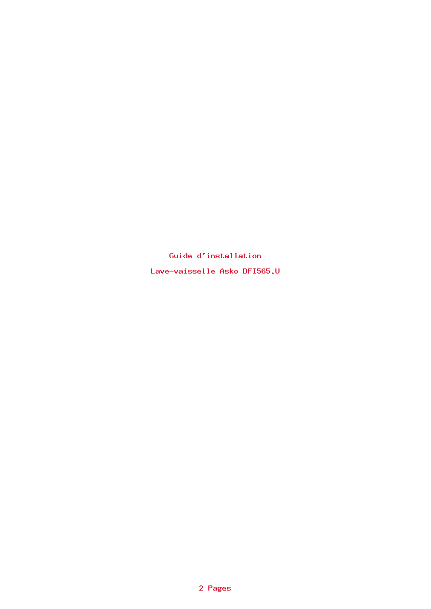 Page 1 de la notice Guide d'installation Asko DFI565.U