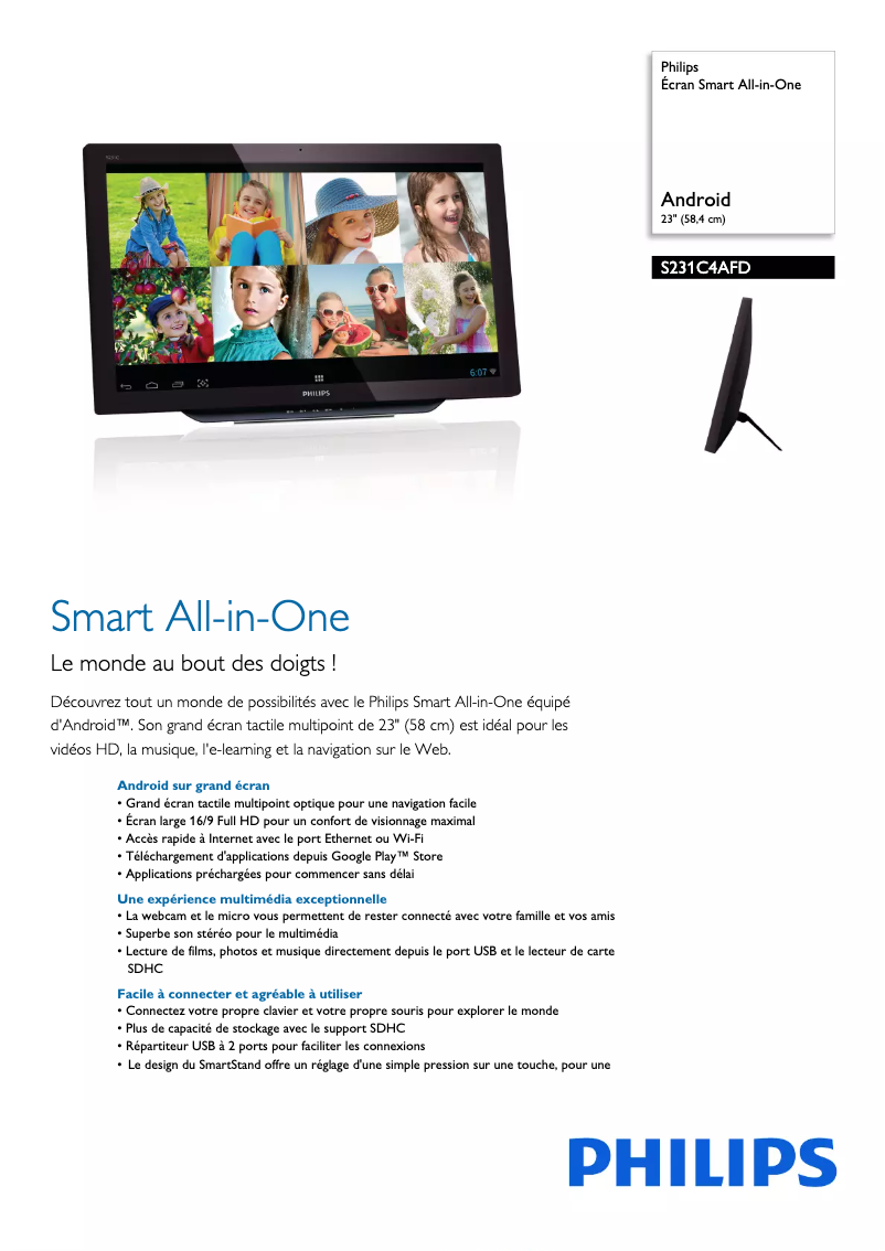 Page 1 de la notice Fiche technique Philips S231C4AFD