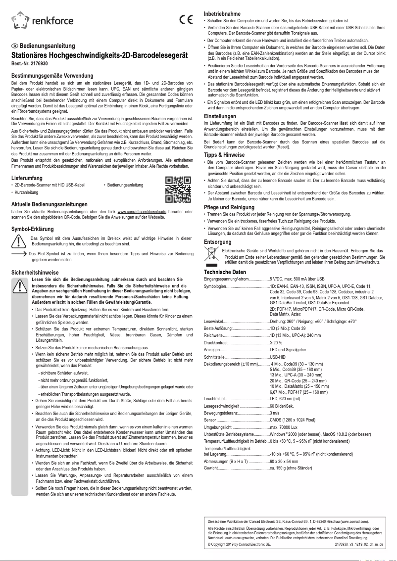 Page 1 de la notice Manuel utilisateur Renkforce RF-4353860