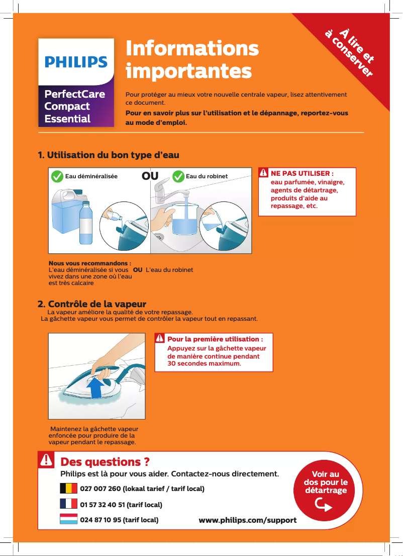 Page 1 of the manual Quick Start Guide Philips PerfectCare Compact Essential GC6830