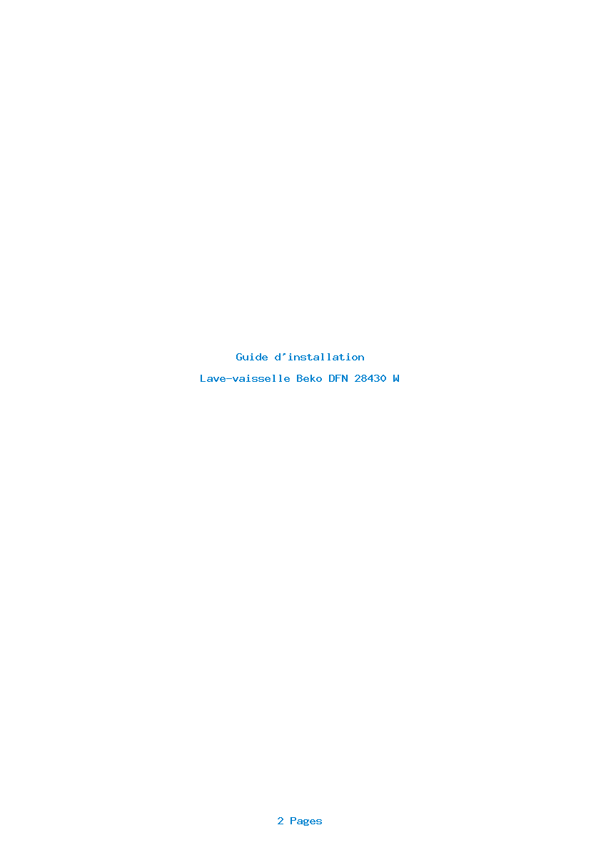 Page 1 de la notice Guide d'installation Beko DFN 28430 W