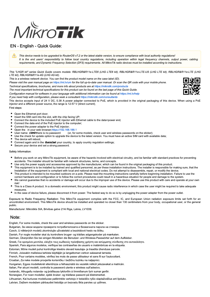 Page 1 of the manual User Manual Mikrotik LHG LTE6 kit