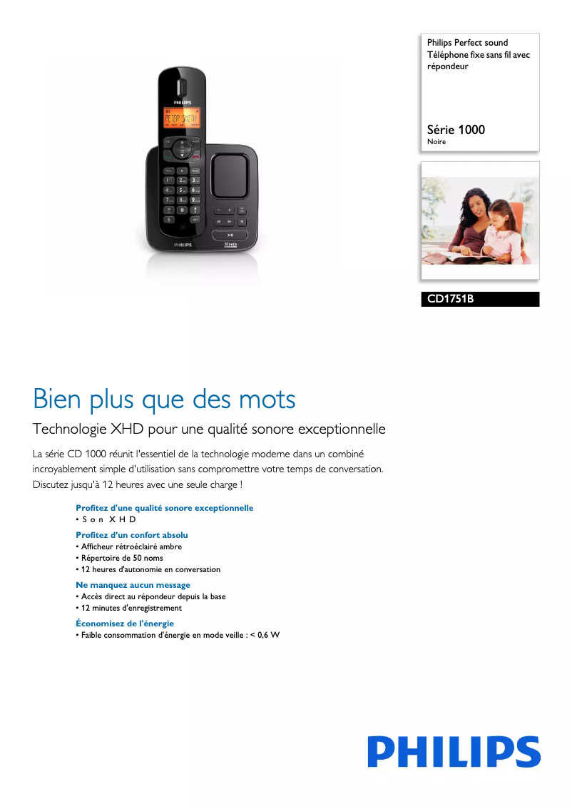 Page n°1 - Fiche technique Philips Perfect sound CD1751B