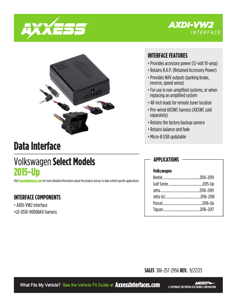 Page 1 de la notice Fiche technique AXESS AXDI-VW2