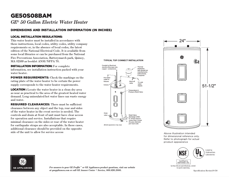 Page n°1 - Fiche technique GE GE50S08BAM