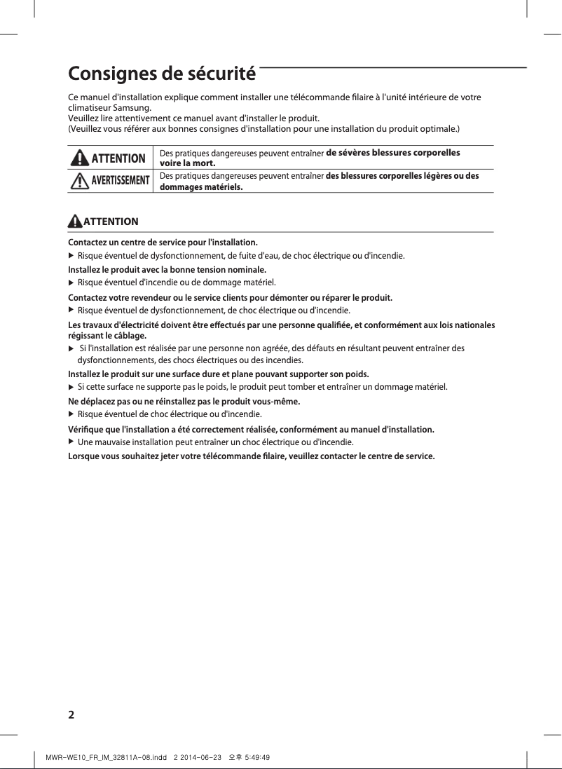 Page 1 de la notice Guide d'installation Samsung MWR-WE10DZ