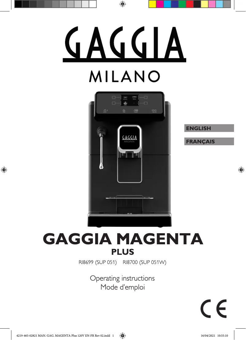 Page 1 de la notice Manuel utilisateur Gaggia Magenta Plus RI8699