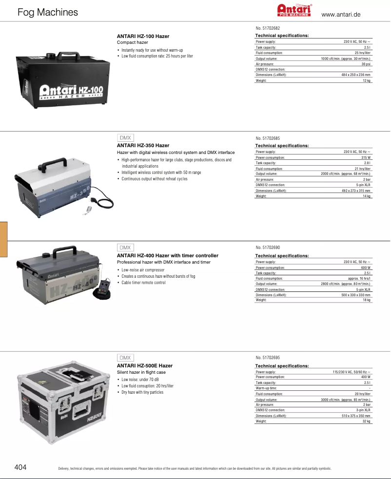 Page 1 de la notice Catalogue Antari HZ-350