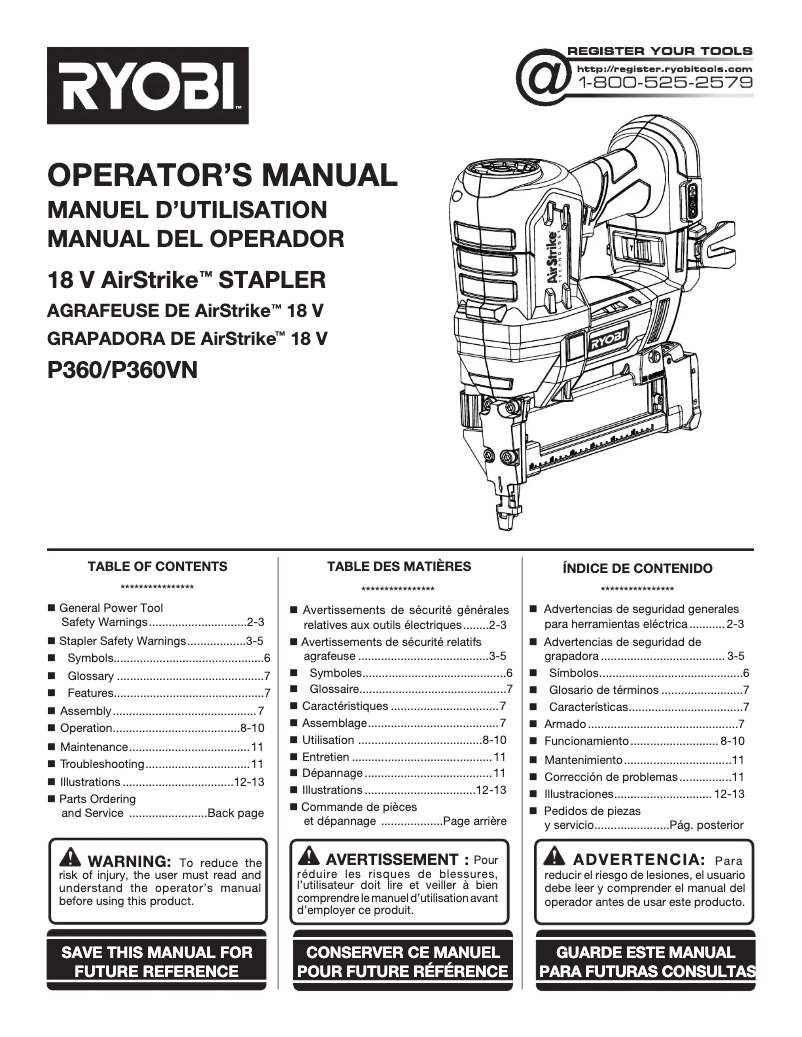 Page 1 of the manual User Manual RYOBI P360