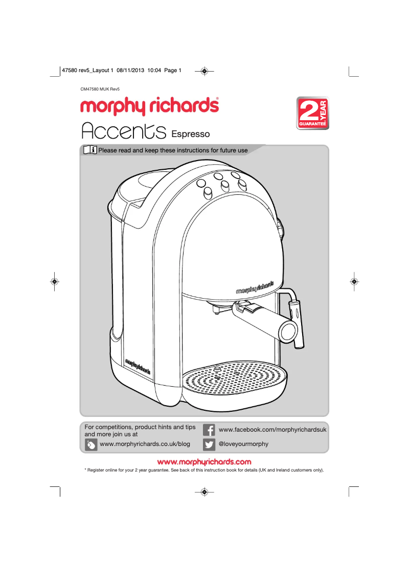 Page 1 de la notice Manuel utilisateur Morphy Richards Accents espresso