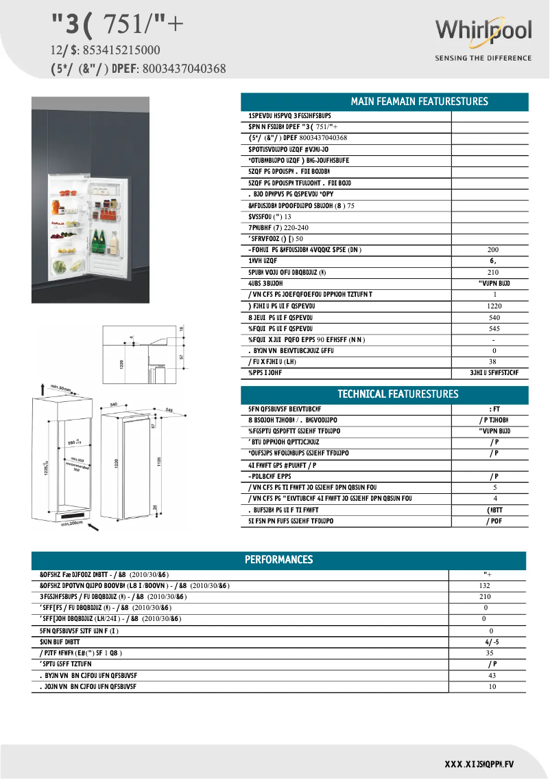 Página 1 del manual Ficha técnica Whirlpool ARG 751/A+