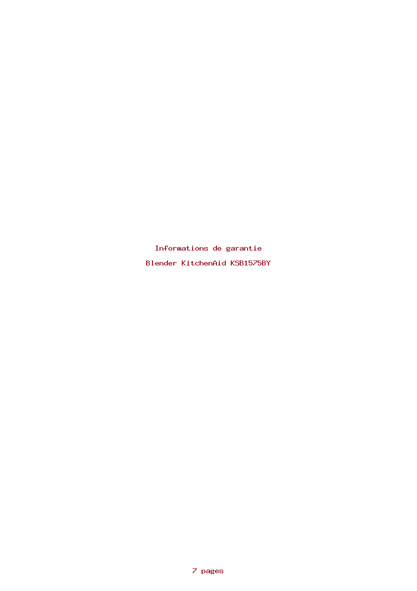 Page 1 de la notice Informations de garantie KitchenAid KSB1575BY