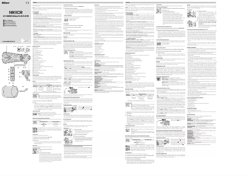 Page 1 de la notice Manuel utilisateur Nikon Nikkor AF-S 400mm f/2.8E FL ED VR