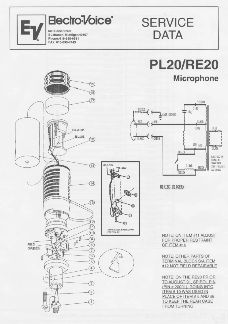 Page 1 of the manual Technical Sheet Electro-Voice RE20