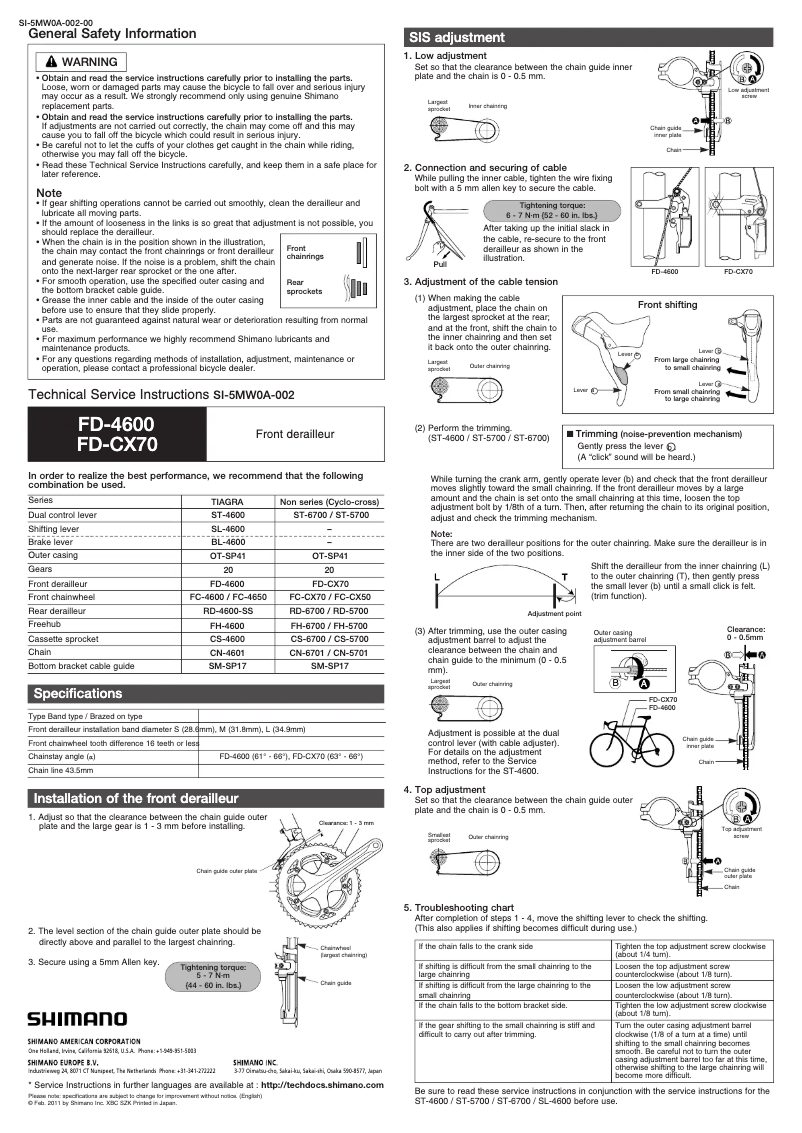 Página 1 del manual Manual de usuario Shimano FD-4600-B