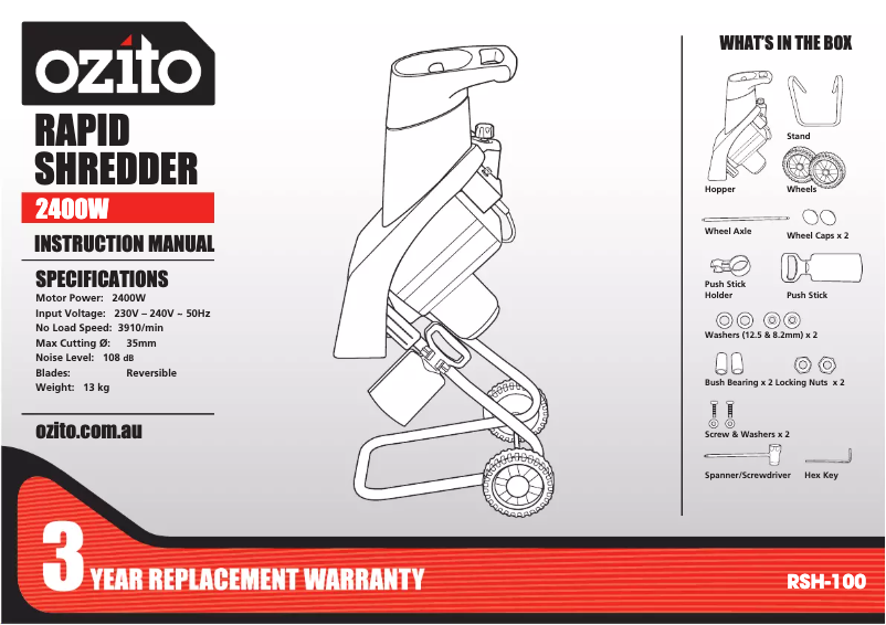 Page 1 de la notice Manuel utilisateur Ozito RSH-100