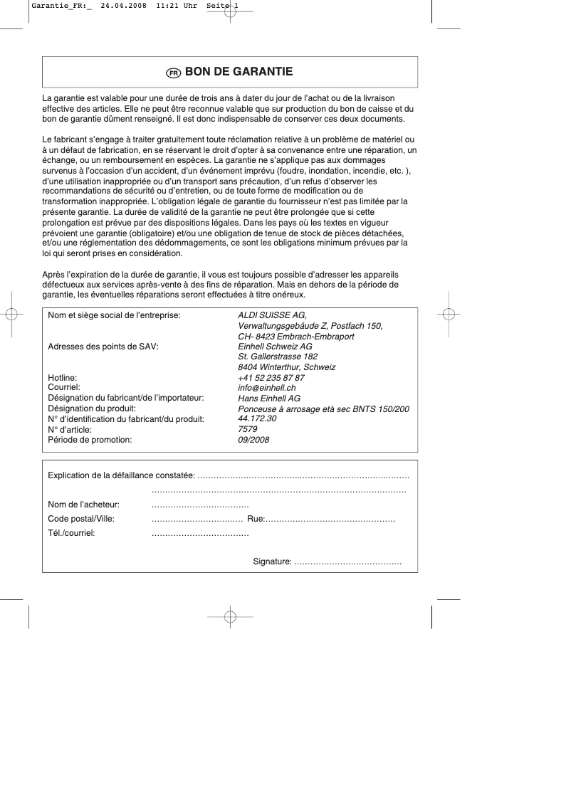 Page 1 de la notice Manuel utilisateur King Craft BNTS 150/200