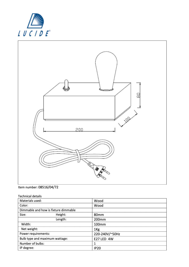 Page 1 of the manual User Manual Lucide Edison